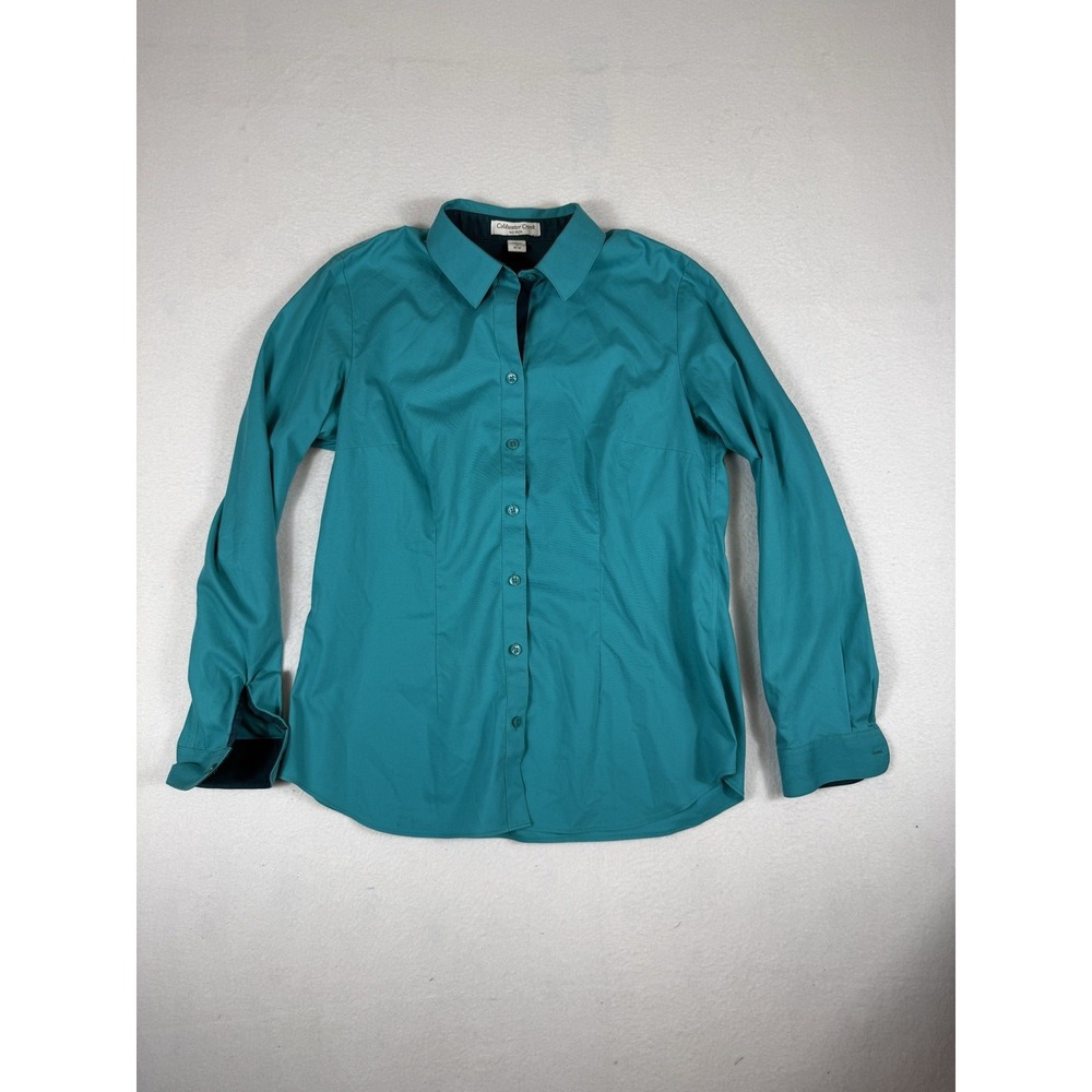 Coldwater Creek No Iron Button Down Shirt Women Medium 10-12 Long Sleeve Teal